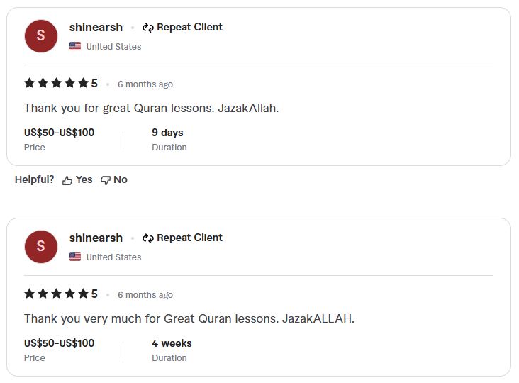 feedback about hafiz faheem's Quran classes